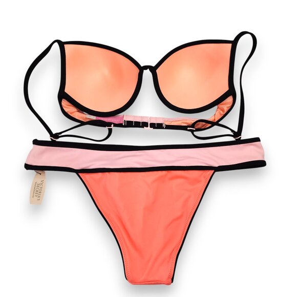 VICTORIA'S SECRET- Women's- Coral Pink Bikini with Black Trim- SIZE 32 C- NWT - Picture 2 of 13